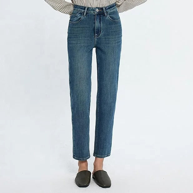 Blue Cropped Slim Straight Jeans
