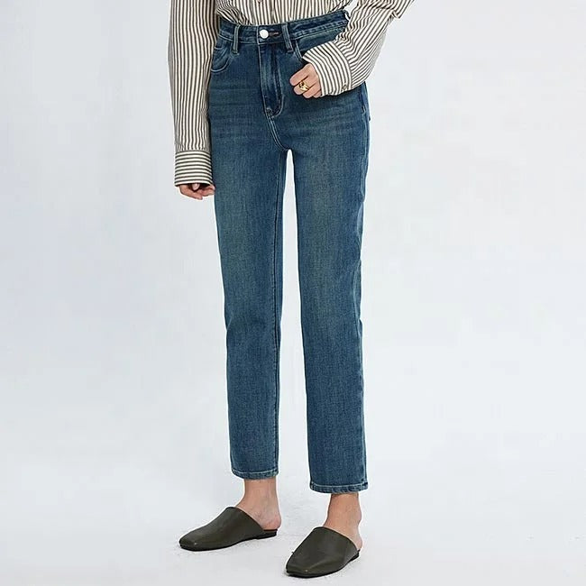 Blue Cropped Slim Straight Jeans