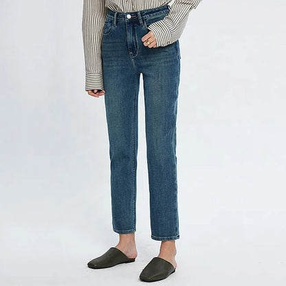 Blue Cropped Slim Straight Jeans