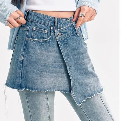 Light Wash Asymmetric Denim Mini Skirt