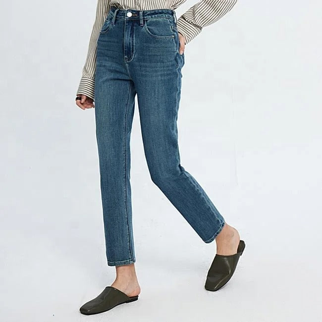 Blue Cropped Slim Straight Jeans
