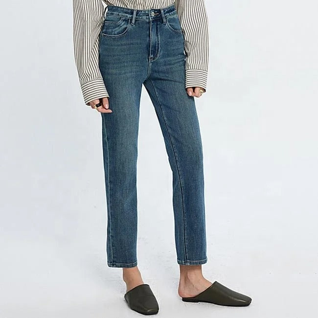 Blue Cropped Slim Straight Jeans