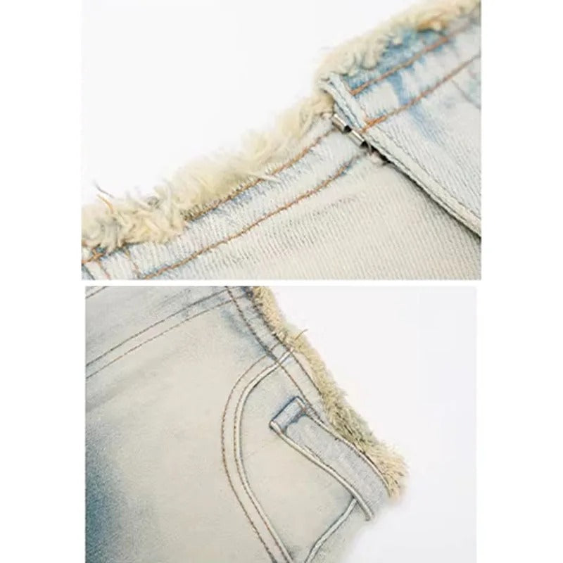 Light Wash Denim Mini Skirt with Raw Edge Waistband