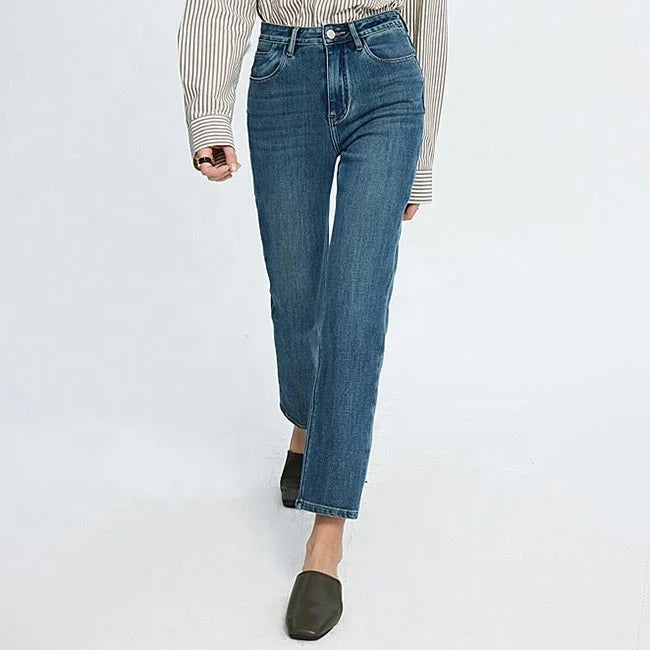 Blue Cropped Slim Straight Jeans