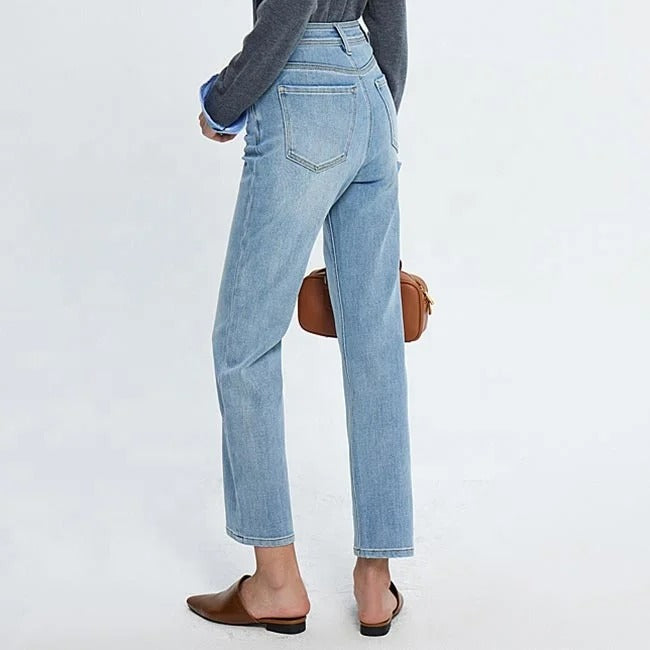 Light Wash Cropped Straight Jeans