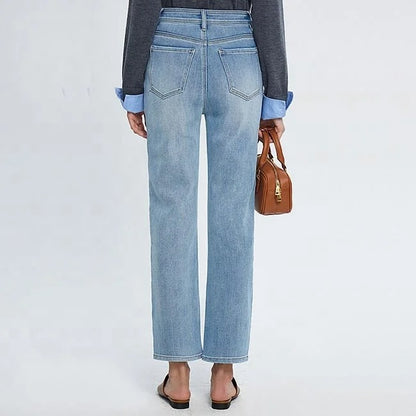 Light Wash Cropped Straight Jeans