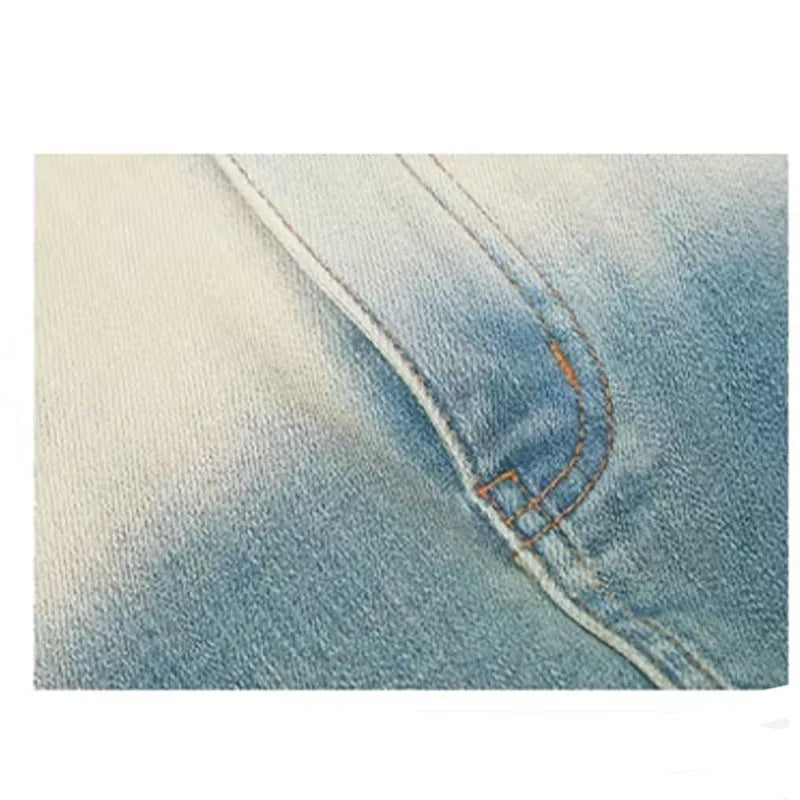 Light Wash Denim Mini Skirt with Raw Edge Waistband