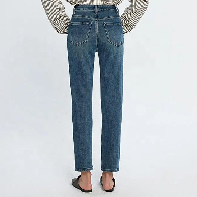 Blue Cropped Slim Straight Jeans